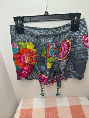 Junglee Billee Gray Embroidered short with Vibrant Floral Appliqué with pockets